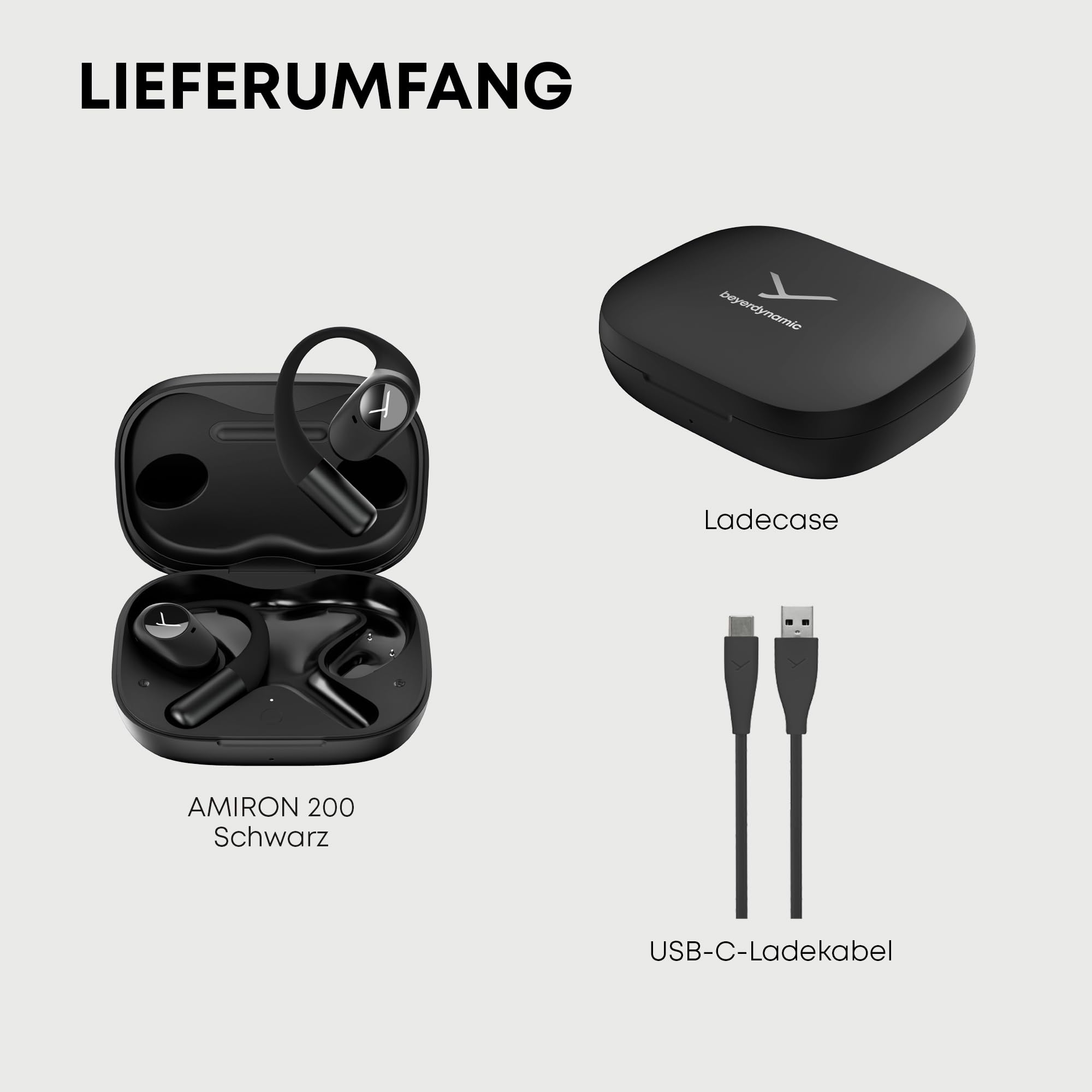 beyerdynamic AMIRON 200 True Wireless, Open-Ear Sportkopfhörer mit ergonomischen Ohrbügel, Bluetooth 5.3, 36 Stunden Akkulaufzeit in Schwarz