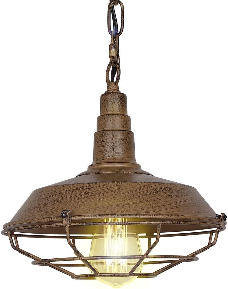 Eumyviv P0009 1-Light Industrial Vintage Metal Pendant Light with Iron Rust Shade Rustic Retro Edison Incandescent or LED Vintage Hanging Light Fixture