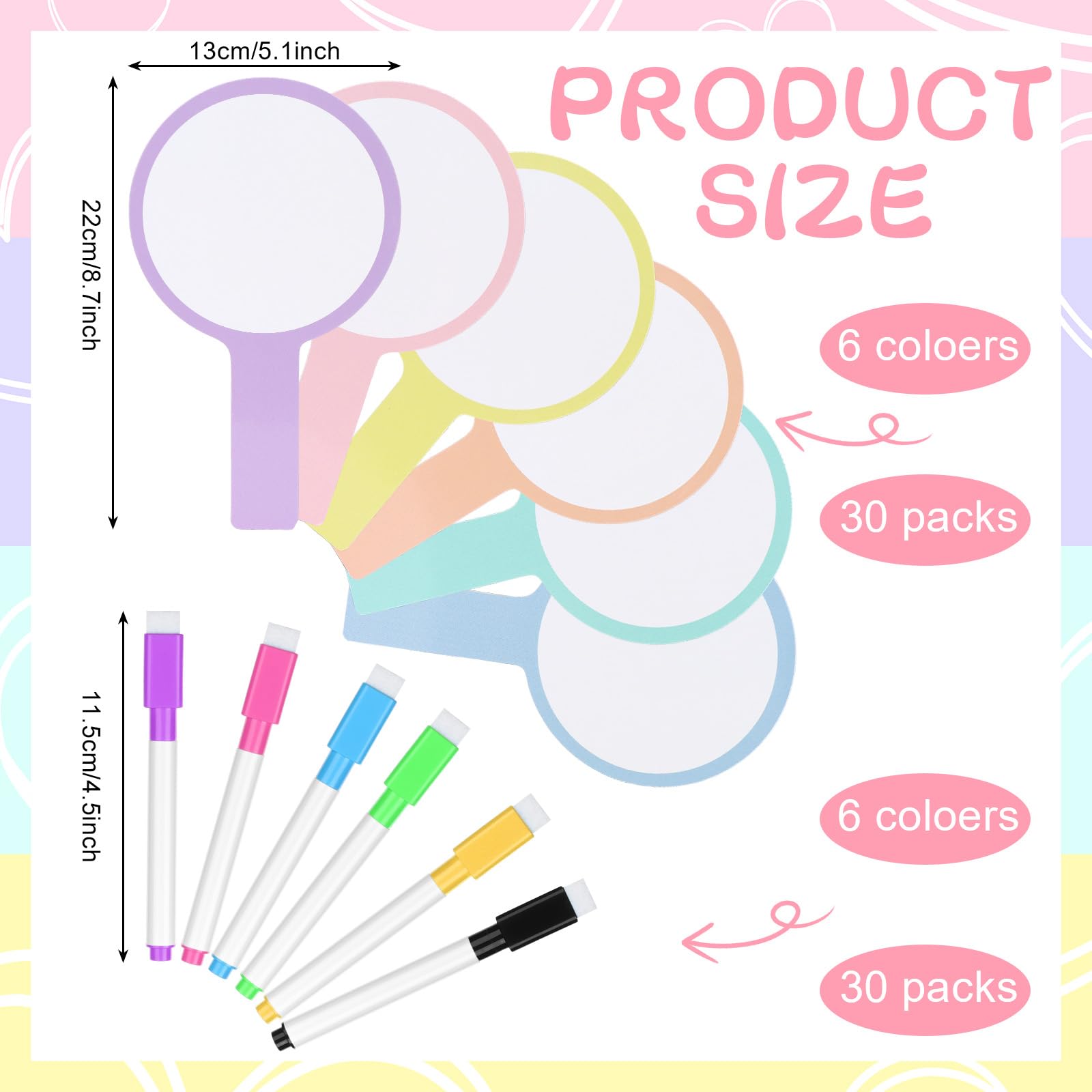 30 Sets Dry Erase Answer Paddle with 30 Markers Handheld Double Sided White Boards Colorful Flip Answer Dry Erase Paddles Small White Boards for Learners Teacher Home Classroom Office Supplies - Image 2