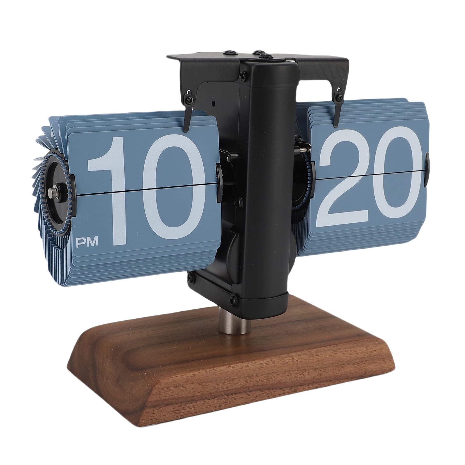 YUYTE Orologio Digitale Flip Vintage con Base in Noce, 12 Ore, (Blue Page