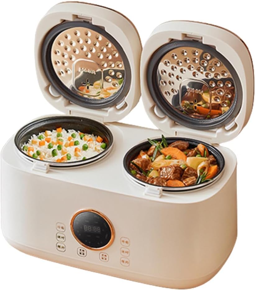 GQQDDD Olla Arrocera Eléctrica, 2l+2l Home Doble Interior Integrado Multifunción Arrocera con Pantalla Táctil Inteligente Y Olla Antiadherente, Cita 12h