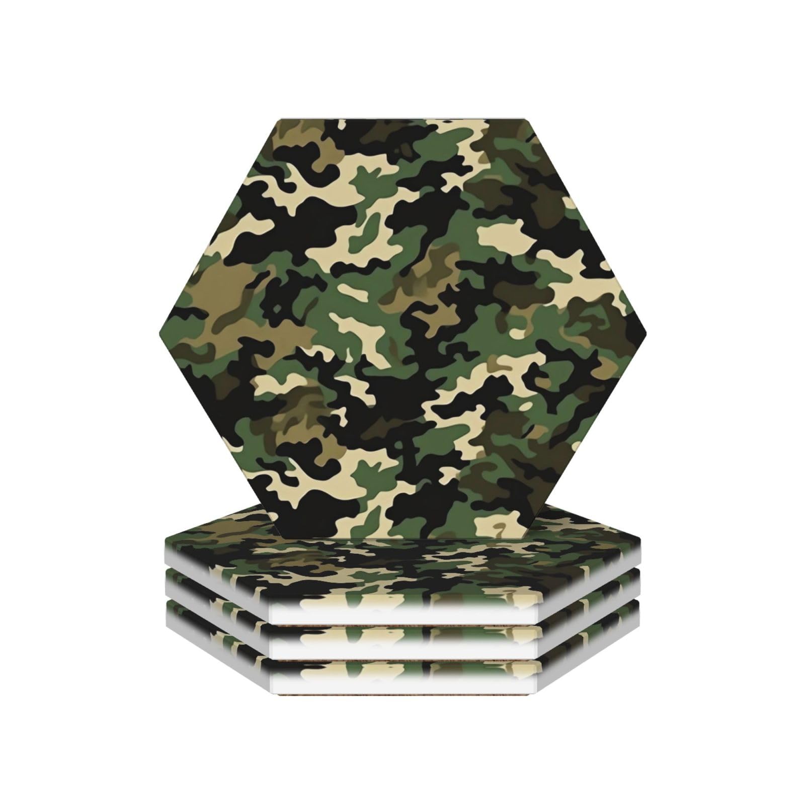 Drink Coasters 4Pcs Round CeramicCoaster with Holder Camo Coasters for Drinks Coffee Cup Mat Heat Resistant Coaster for Tabletop Protection Desk Accessories Office Home Decor