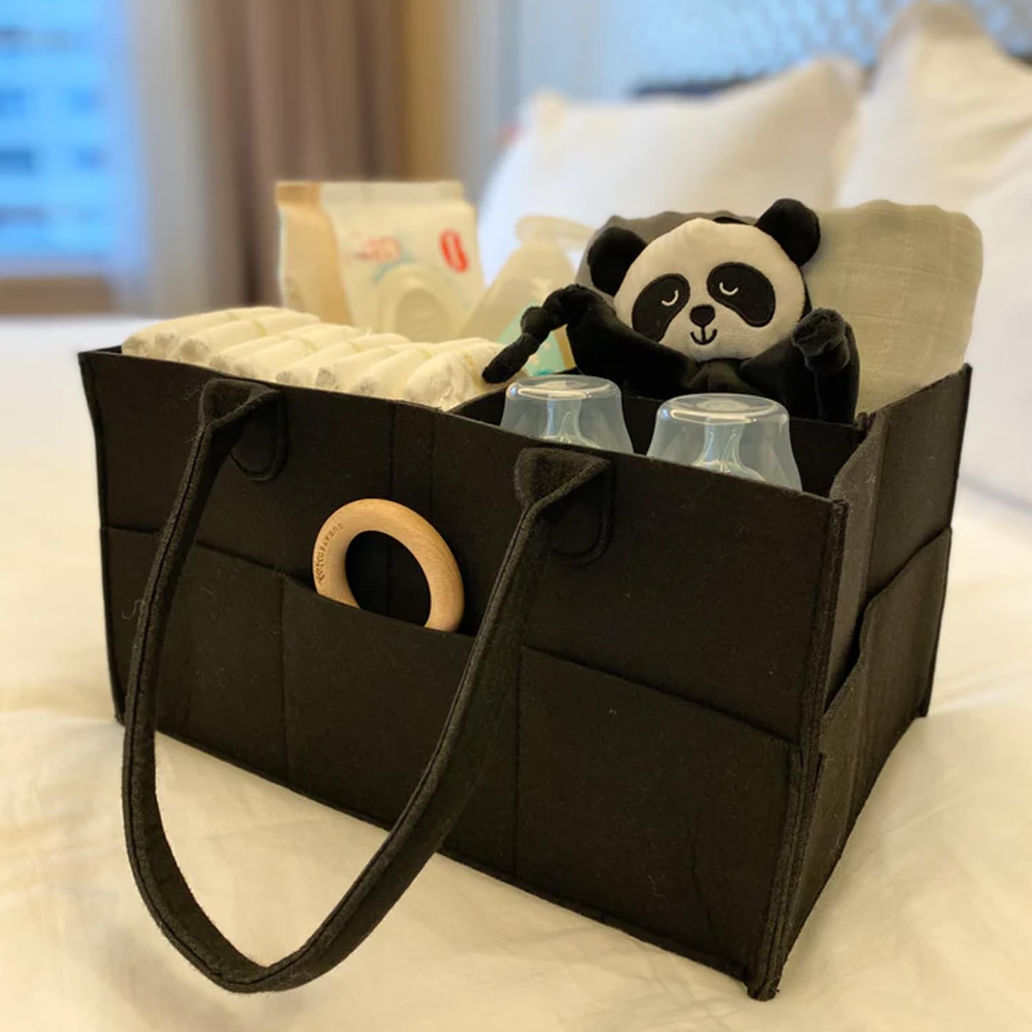 Homestic Diaper Caddy Bag For Travel|Baby Bag For smart mothers|Nursery Storage Foldable Organizer (Black)