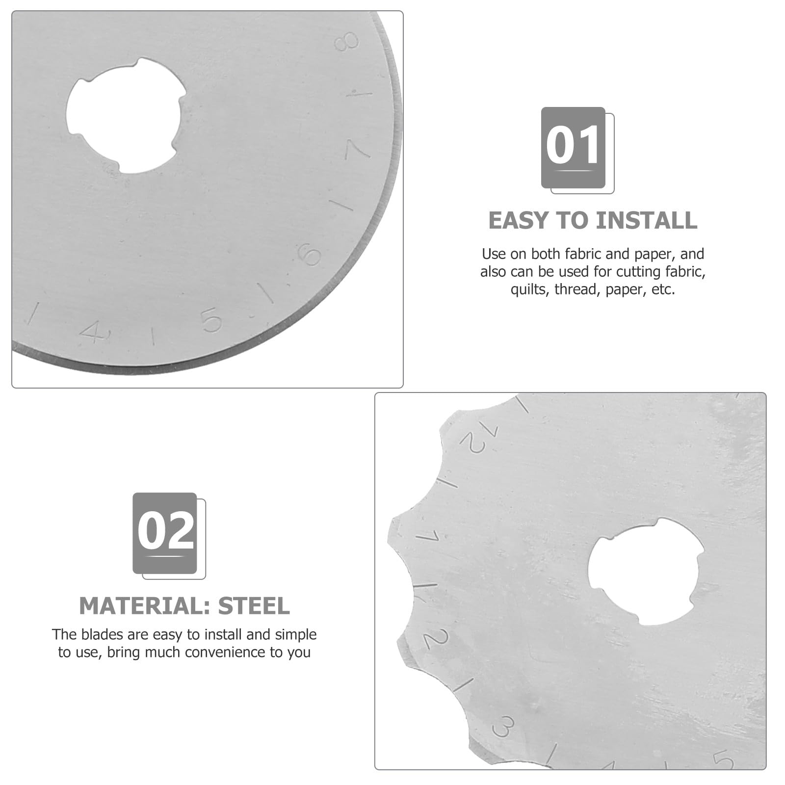 Cuchillas de Corte Rotatorias de Acero 45mm, 10 Piezas Plata