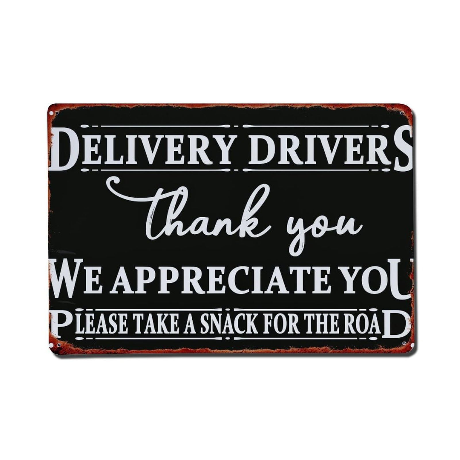 Nestemfo Vintage Delivery Drivers Thank You Appreciate Snack Tin Sign Metal Sign, Living Room,Bar, Home, Bedroom Wall Decor,Retro Metal Poster 8X12 Inches