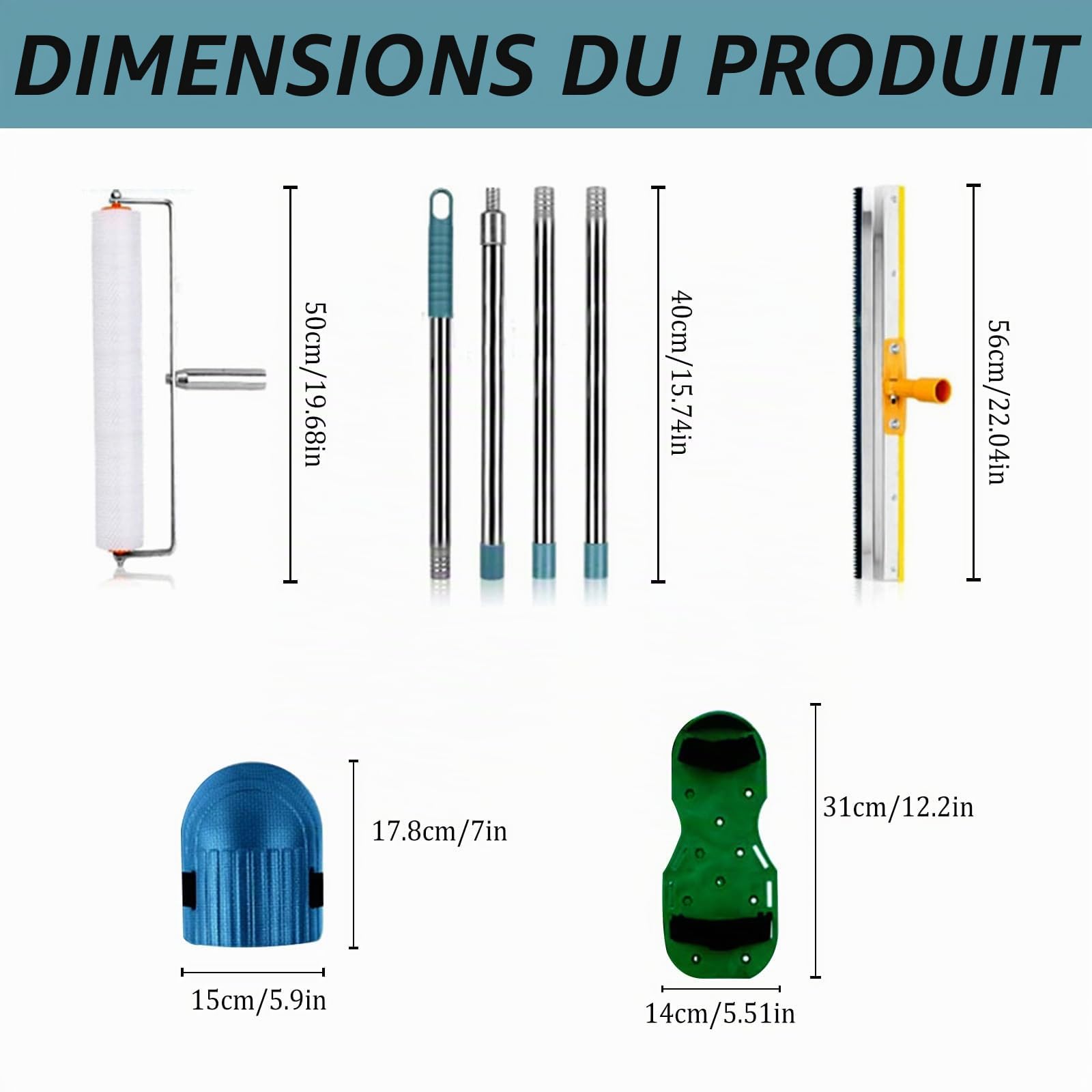 Kit D'outils de Ciment Autonivelant, Kit de Rouleau Debulleur Ragreage, Kit de Ciment Autonivelant avec Rouleau à Picots, Racloir, Chaussures à Crampons, Rallonge