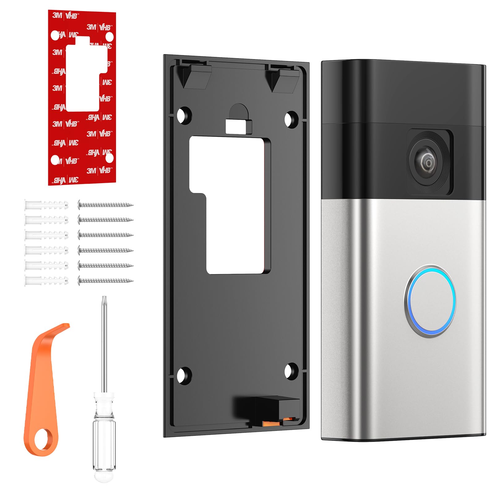 TECKNET Ring Doorbell Mount for Ring Battery Video Doorbell (2024 Relaese), 2-in-1 Doorbell Bracket with Adhesive Pad or Screw Mounting, Secure Ring Doorbell Accessories for Houses, Flats & Offices