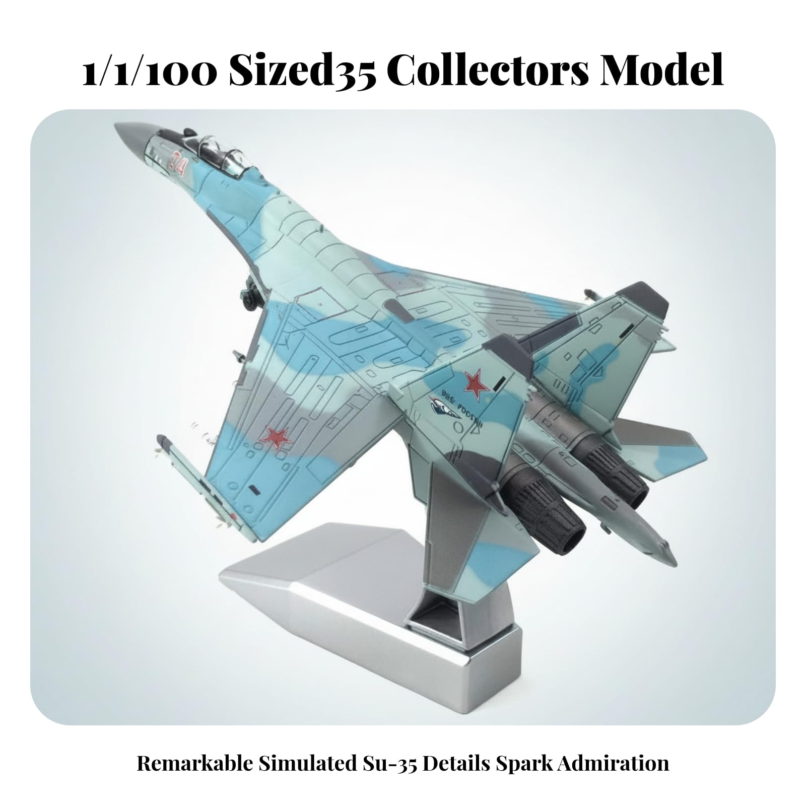 Modellino Statico SU-35 1:100 Modellino Jet SU-35 Metallo e Plastica Aereo da Combattimento in Miniatura, Argento