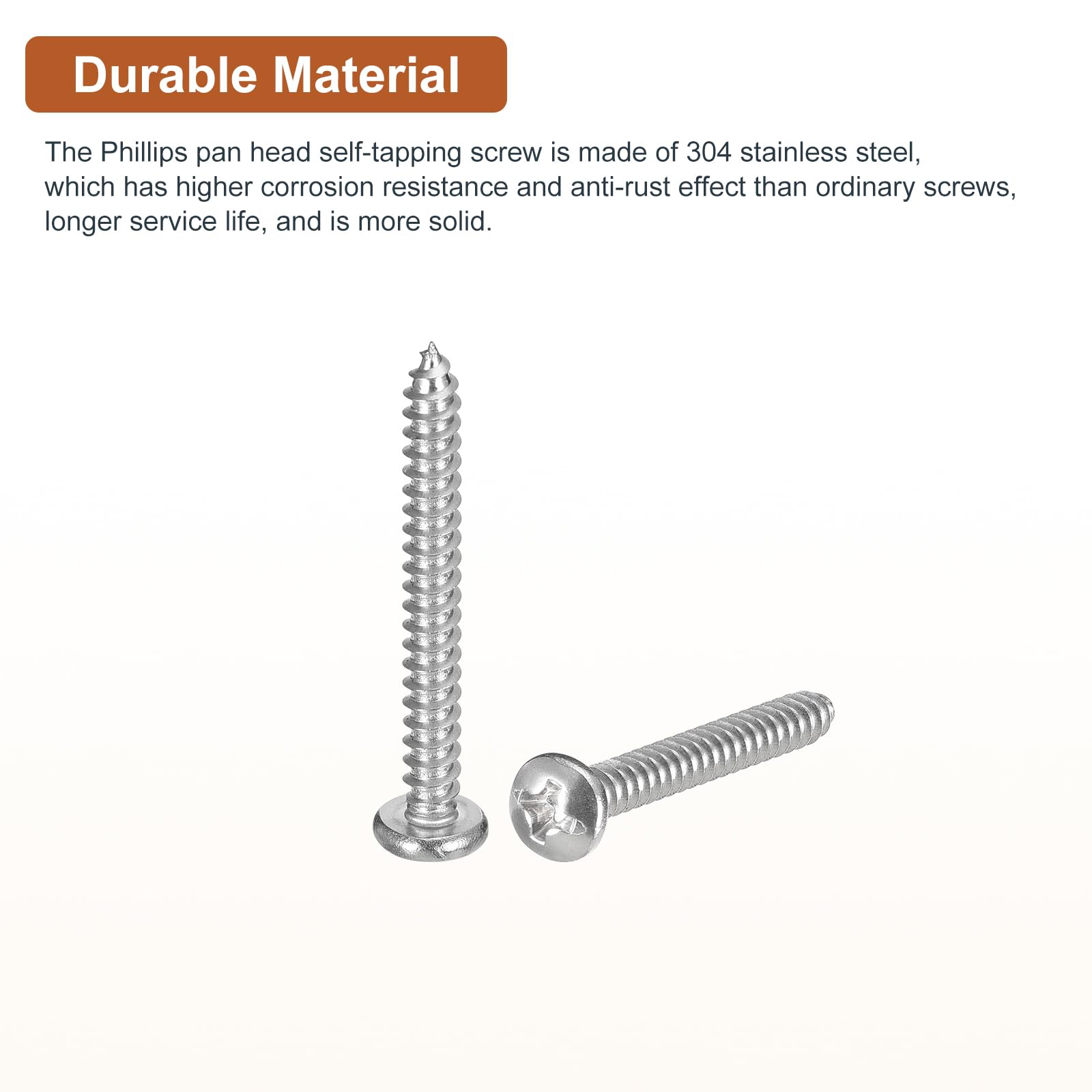 DTGN #6x1-1/4" Phillips Pan Head Self-tapping Screw - 50Pack - Bright Finish 304 Stainless Steel Sheet Metal Screws Wood Screws - Image 3
