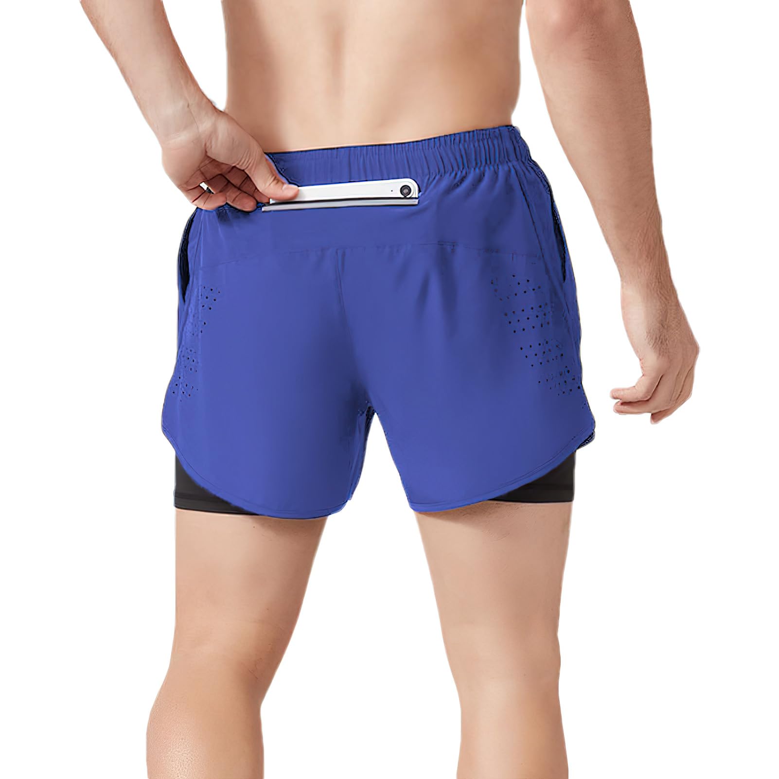 Uomo Pantaloncini da Corsa 2 in 1 Asciugatura Rapida Pantaloncini Sportivi da Palestra Running Tennis con Tasche Telefono