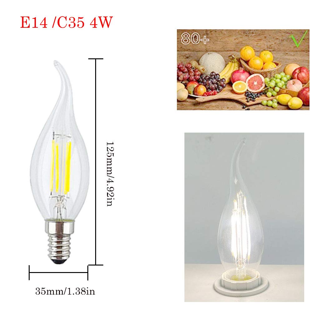 Packung mit 20 E14 LED Kerze Lampe,Retro Nicht Dimmbar Glühfaden Classic Kerzenform Filament,4W(Entspricht 40 W Halogenlampe) 6500K Kaltweiß 400LM Klare Kerzenlampe