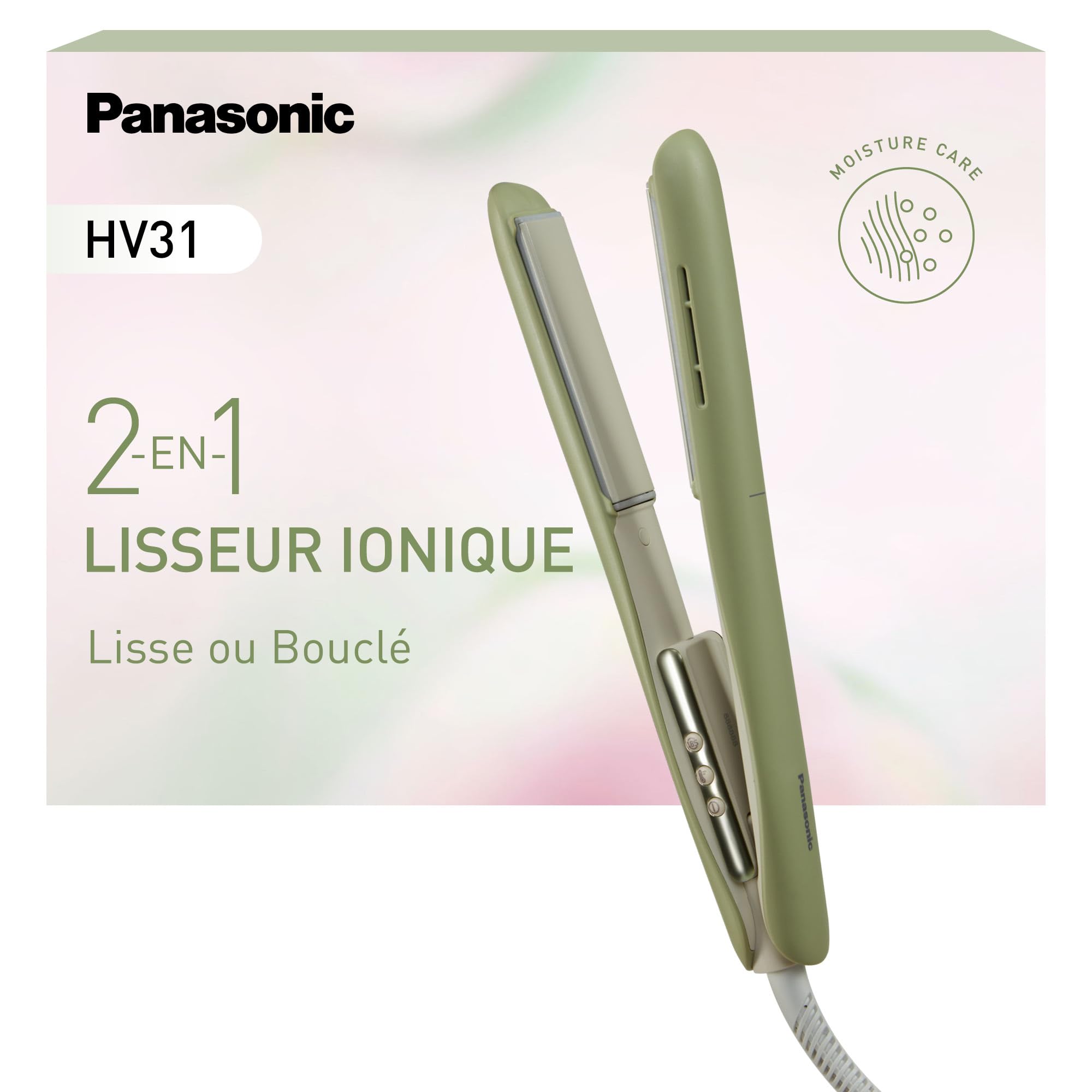 Panasonic EH-HV31-G503 Styler Capillaire Ionique 2-en-1, Lisseur et Boucleur, 5 Températures jusqu'à 210°C, Plaques 3D, Verrouillage Voyage, Tension Auto, Vert Matcha