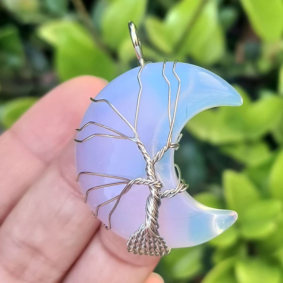 LICHUANUK Women's Tree of Life Quartz Crystal Necklace, Silver Chain with Moon Pendant, Ideal for Reiki Healing and Yoga Chakra Balance - Image 3