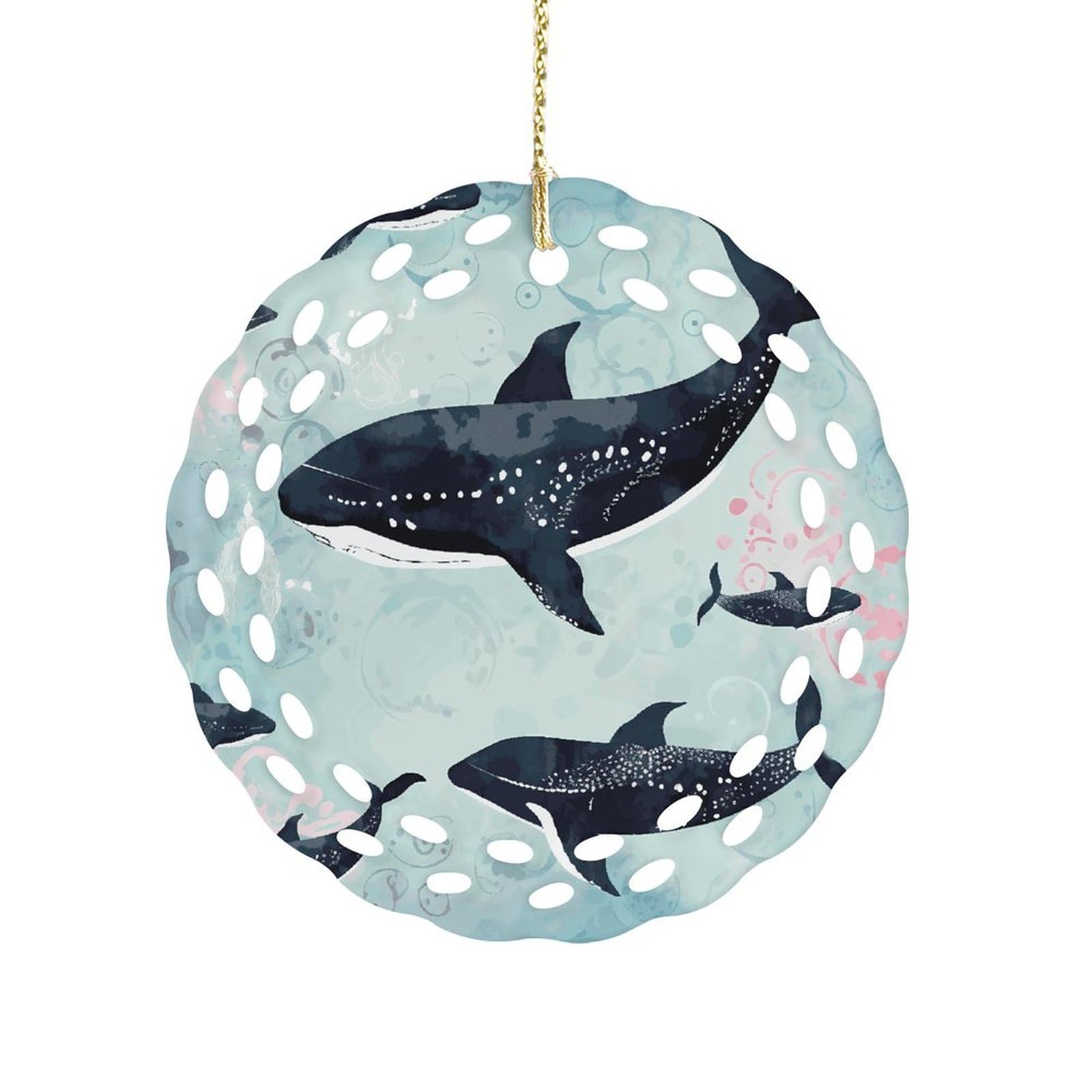 Whale Christmas Ornament Holiday Hanging Decoration Xmas Tree Keepsake Personalized Xmas Tree Ornament Round Ceramic Ornaments for Keepsake Gifts Ideas Home Decor