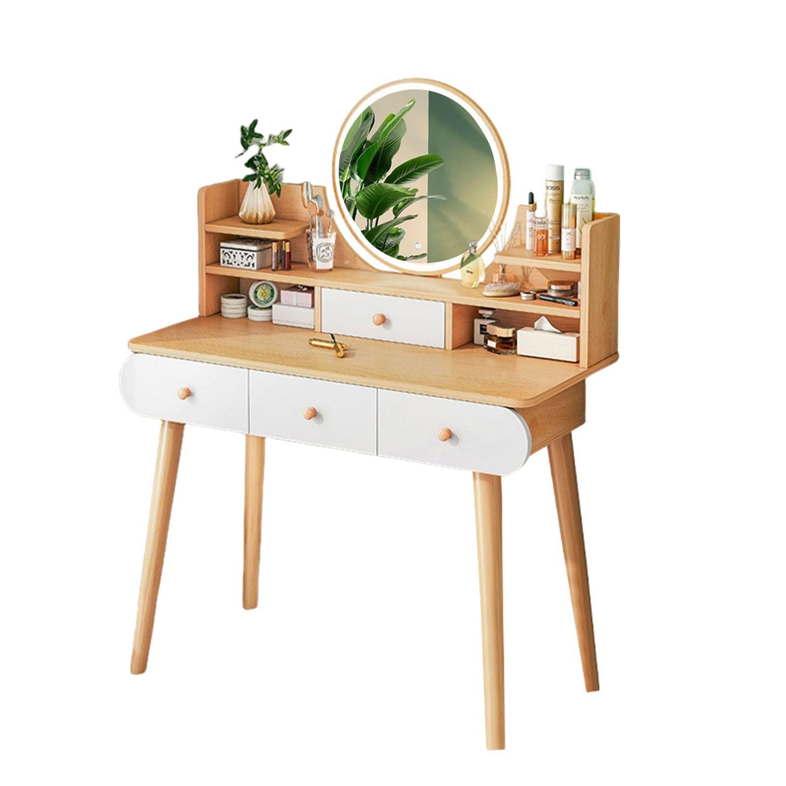 asdchZen Smart Touch Light Bedroom Vanity With Mirror Simple Nightstand Makeup Table Integrated Dressers Storage Desk Cabinet With Drawers And Shelves