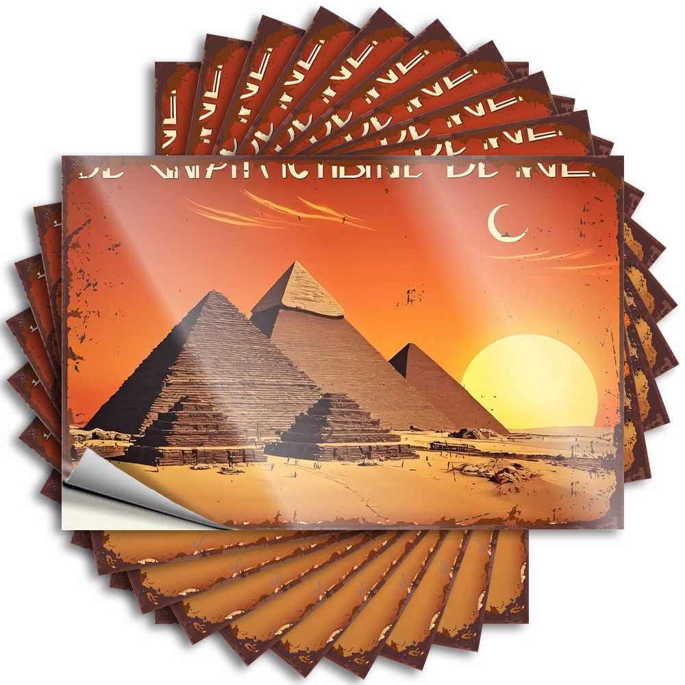 Decals Front Entrance Decor Durable Vinyl - Pyramids At Sunset: A Mysterious Desert Landscape Tumbler for Colorful Use(8X12CM)