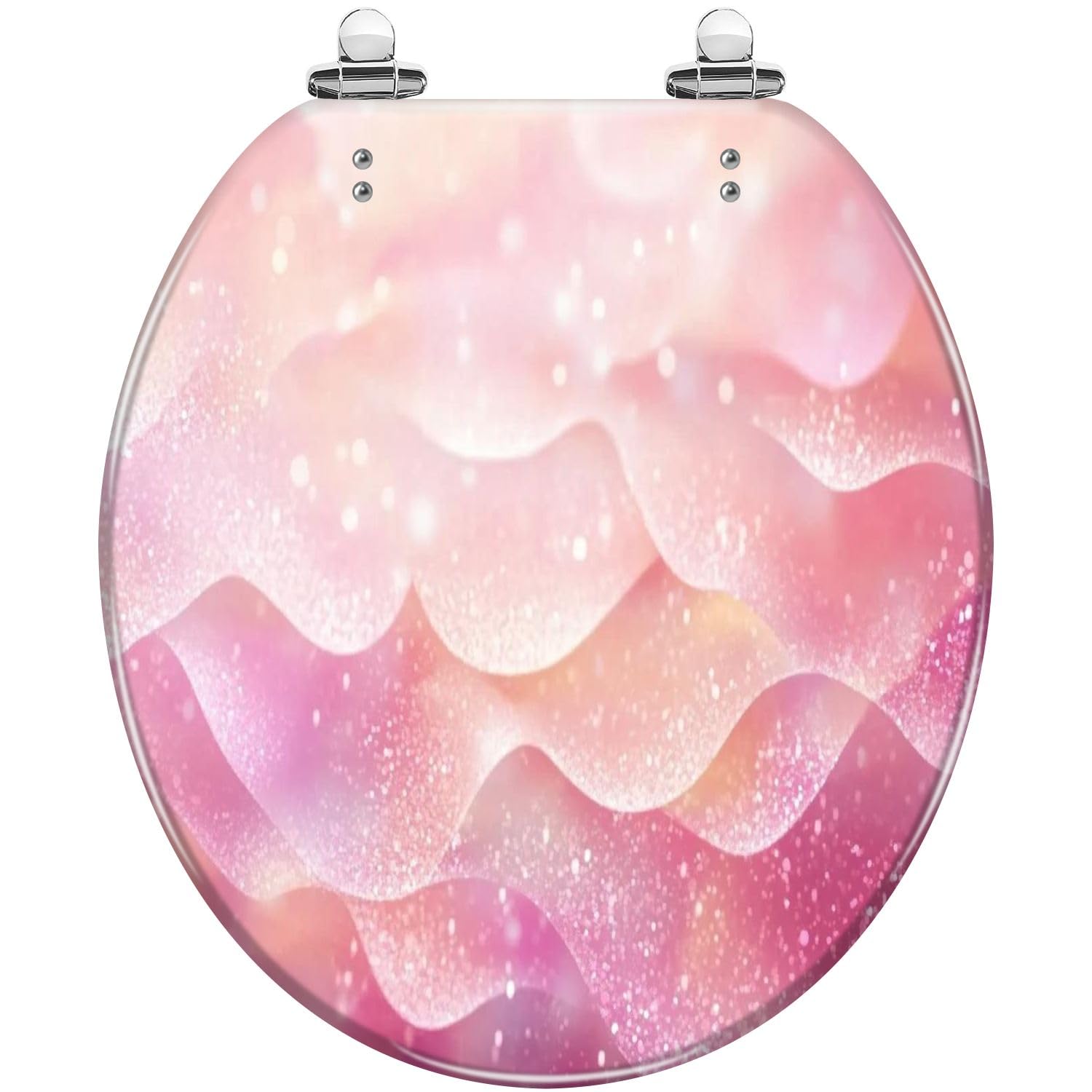 Pink Marble Rose Gold Elongated Toilet Seat Slow Close Quick-Release Hinges(Multi6,16.5x14.5)
