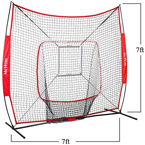 Mchom 7' X 7' Baseball & Softball Bundle | Hitting & Pitching Practice Net | Includes Tee, 3 Weighted Balls, Strike Zone & Carry Bag | Collapsible & Portable #TOP4