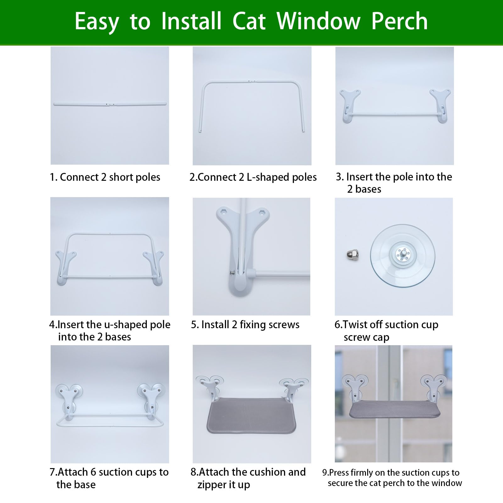 Percha para ventana de gato, hamaca para ventana de gato, cama de ventana para gatos, percha de ventana para gatos dentro del asiento de ventana para gatos con 6 ventosas fuertes para gatos grandes