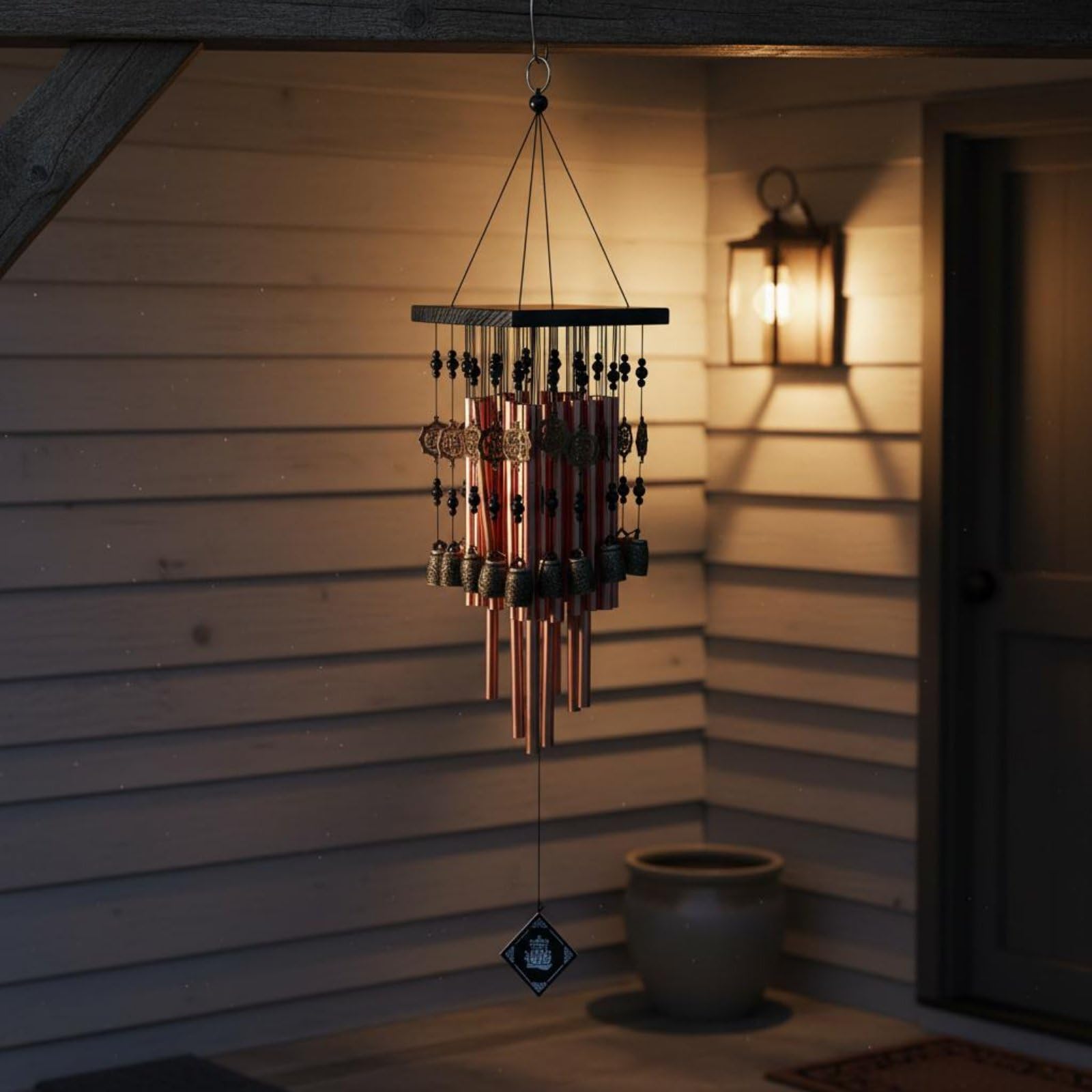 Milageto Campana Colgante Exterior Carillón de Viento Tubos Metálicos Campana Jardín Móvil de Viento Rústico Madera Aluminio Tonos Cálidos Diseño Ornamental
