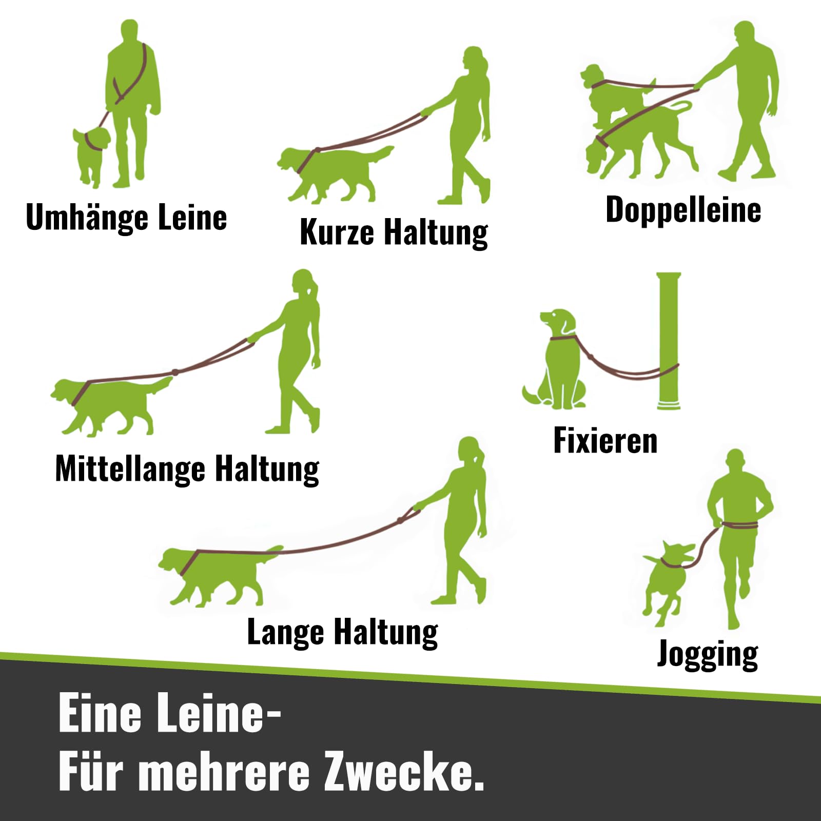 Hundeleine Leder 2,40m mittelgroße Hunde Fettlederleine [3-Fach Verstellbar] Lederleine geflochten – robuste Leine Hund mit Chrombeschlägen – Führleine Hund & Freihandleine – Dog Leash Braun 15mm