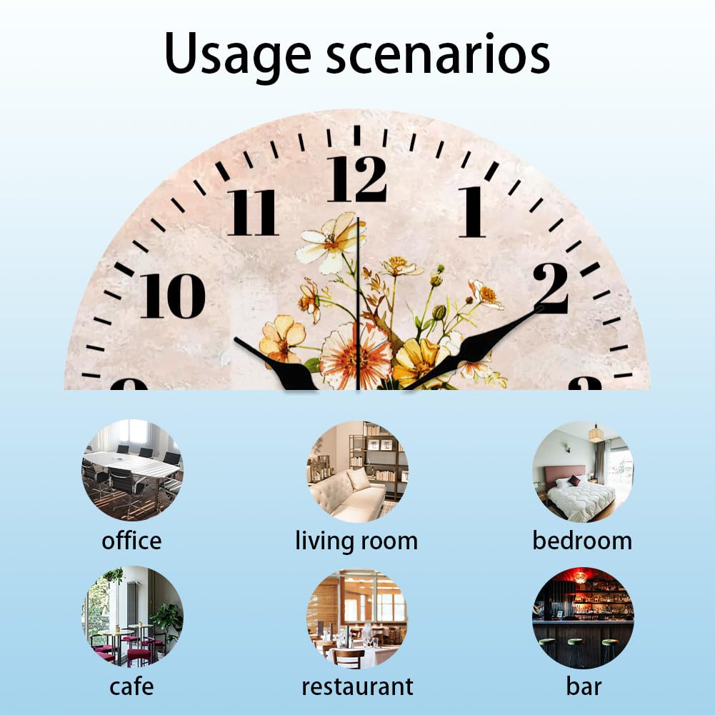 CHGCRAFT 12inch Coffee en Wall Clock Coffee Cup Flower Background Round Wall Clock Silent Non Ticking Clock for Office Home Living Room Bedroom Bathroom Kitchen Decor - Image 3