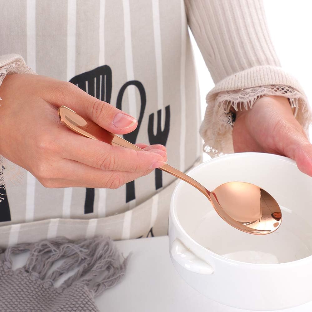 Set Di 8 Cucchiai Da Tavola In Acciaio Inox 18/10 - Colorati E Piatti, Ideali Per Zuppa, Gelato E Frullati