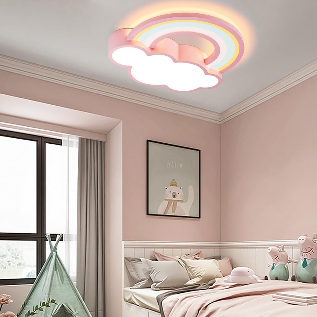 Pokój Dziecięcy Nowoczesna Lampa Sufitowa LED Kreatywna Chmurka Tęcza Z Pilotem Ściemniana Bezstopniowo Odpowiednia Dla Chłopców I Dziewczynek Pokój Dziecięcy Salon Sypialnia Korytarz Różowy