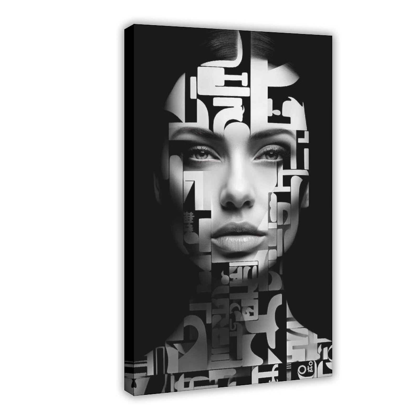 WJWART Abstract Geometric Woman Portrait in Black And White Canvas Poster Bedroom Decor Landscape Decor Gift 16x24inch(40x60cm)