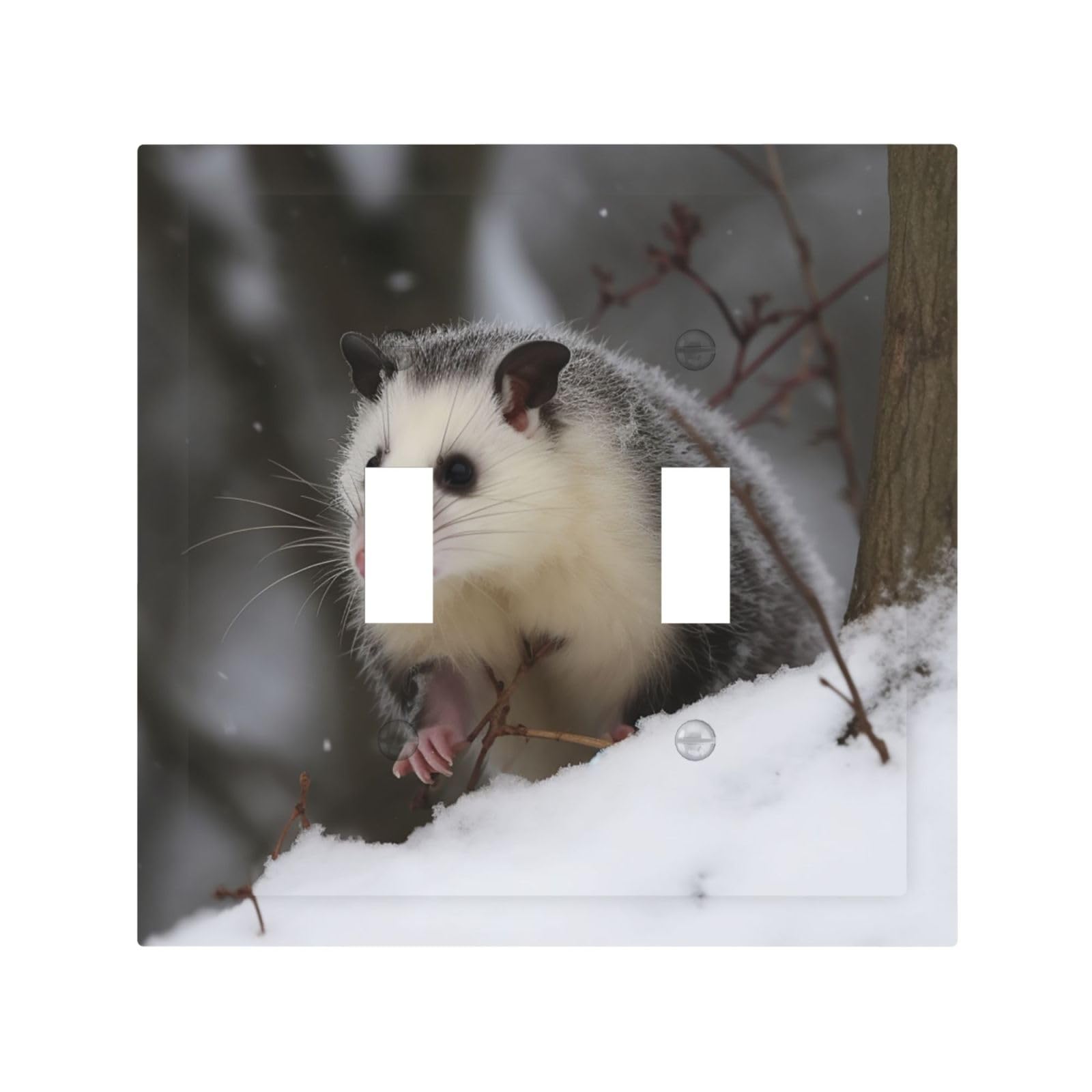 2-Gang Decorator Wall Plate Opossum In Snow Light Switch Cover Double Toggle Receptacle Wall Plate Mid Size 4.9" x 5" Wallplate Unbreakable Polycarbonate Outlet Faceplates Covers
