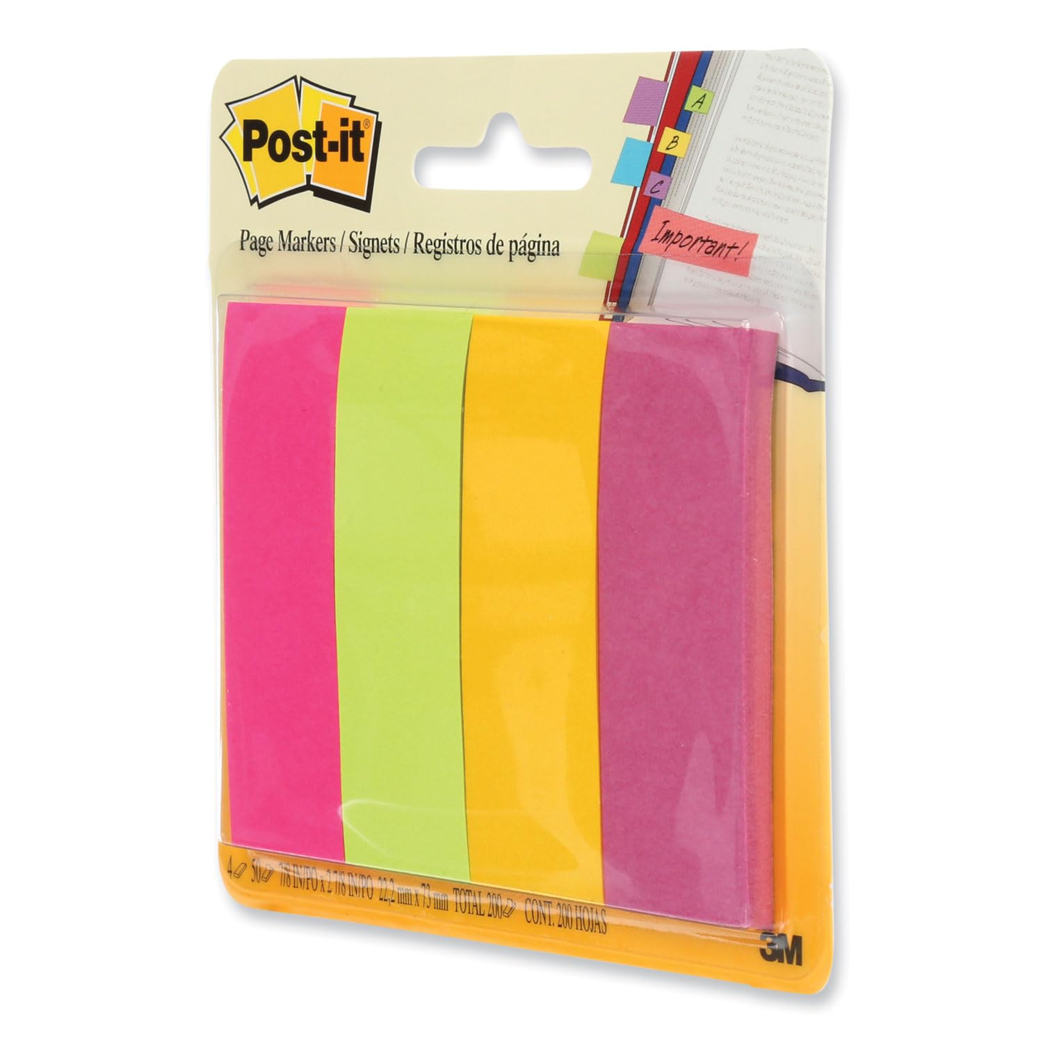 Post-it Seitenmarker, verschiedene Ultra-Farben, 2,5 x 7,6 cm, 50 Blatt/Block, 4 Stück