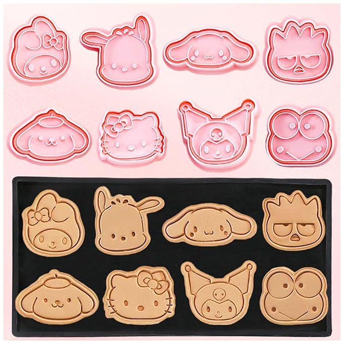 LEGACYCART 8pcs Anime Cartoon Shaped Cookie Cutter Set, 3D Cookie Cutters for Baking Pink DIY Press Cookie Stamps Molds for Kids for DIY Baking (Pack of 1)