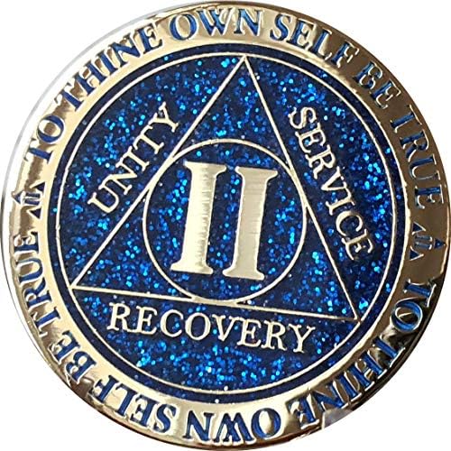 RecoveryChip 2 Year AA Medallion Reflex Blue Glitter Gold Plated Color Chip II