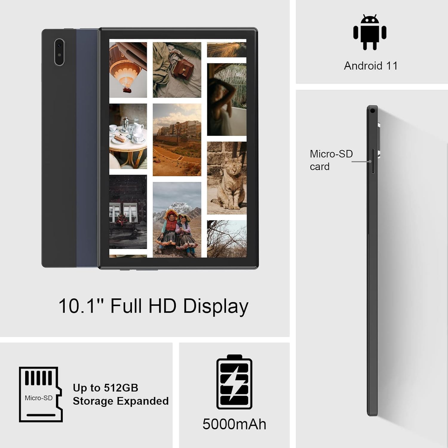 10.1 inch Tablet Full HD Display 128 GB Android 11 Tablet voor