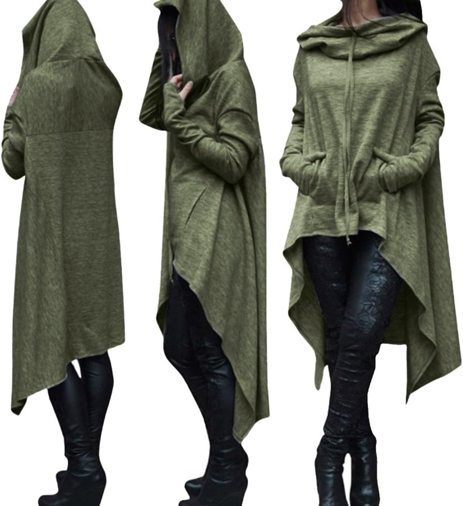 Sexyshine Women's Asymmetric Hem Solid Long Sleeve Loose Casual Pullover Hoodies Sweatshirts Maxi Dress Tunic Tops S-4XL - Image 2