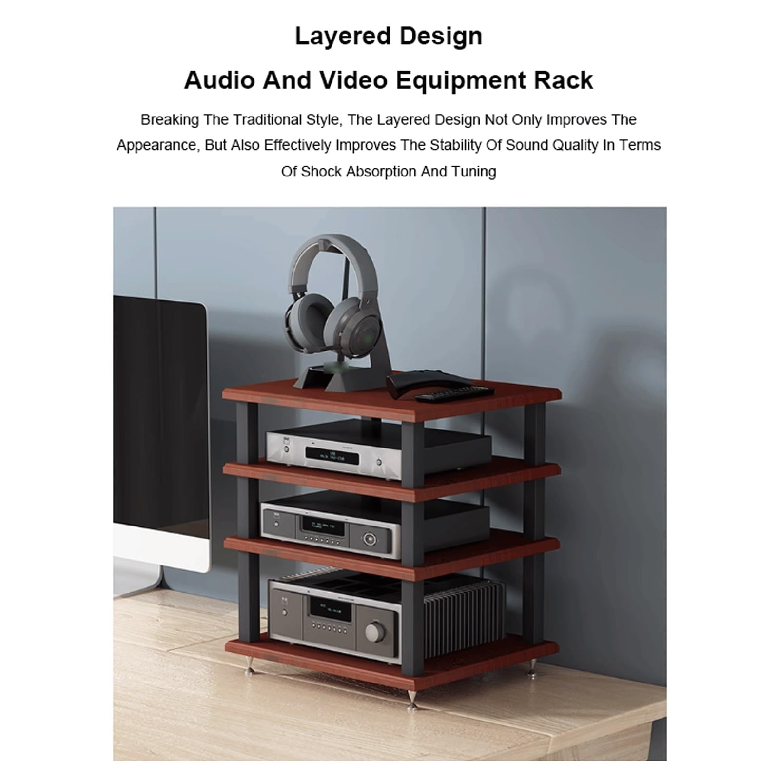 Mehrschichtiger AV-Media-Ständer, beweglicher Desktop-Audio-Regal, Turm, offener CD-Plattenspieler, Stereo-Schrank, Eckkomponentenschrank, kompatibel mit Zuhause, Büro, Wohnzimmer, Natur, 3