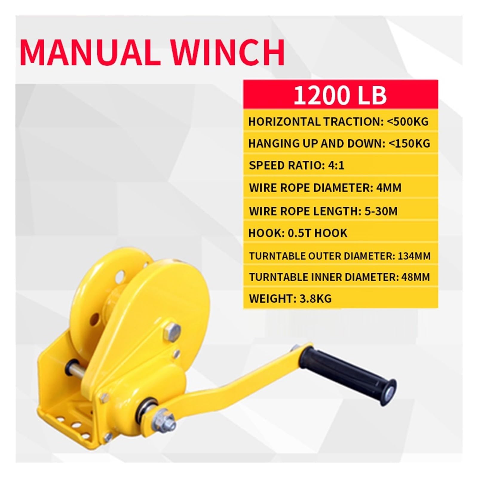 1200lb manovella bidirezionale autobloccante manuale verricello domestico piccolo paranco portatile con freno Aumentare la Sicurezza