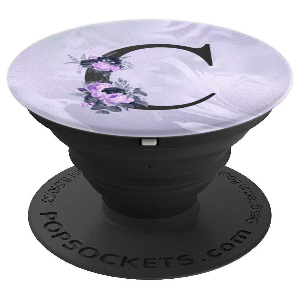 Initial Letter C Purple Lavender Floral Monogram For Women PopSockets PopGrip: Swappable Grip for Phones & Tablets PopSockets Adhesive PopGrip