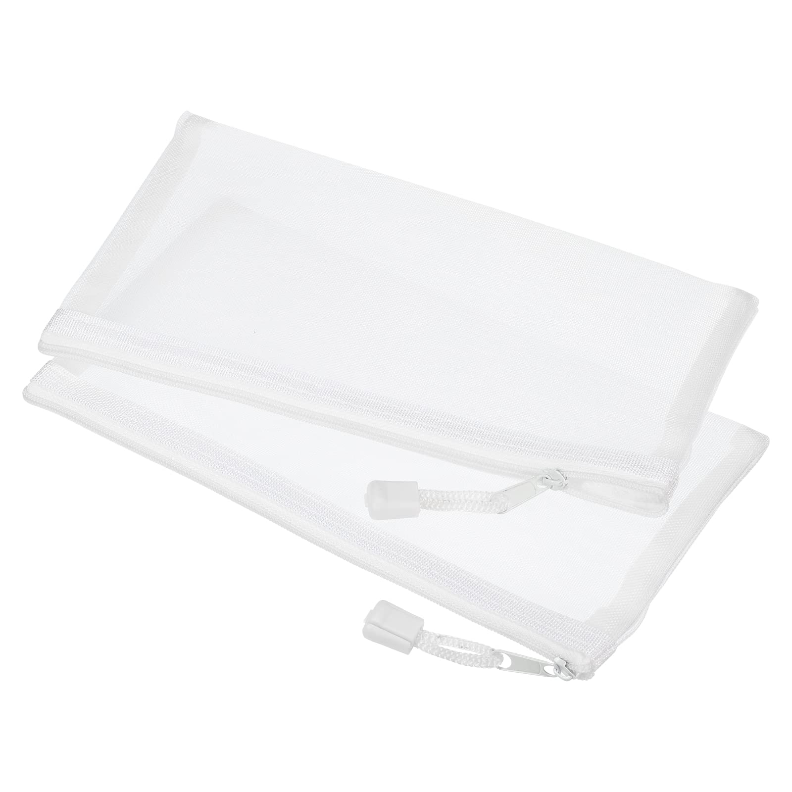 sourcing map Mesh Zipper Bags, B6 Nylon Zip Pouch Pencil Case Storage Pockets for Travel Office Accessories, White Pack of 6