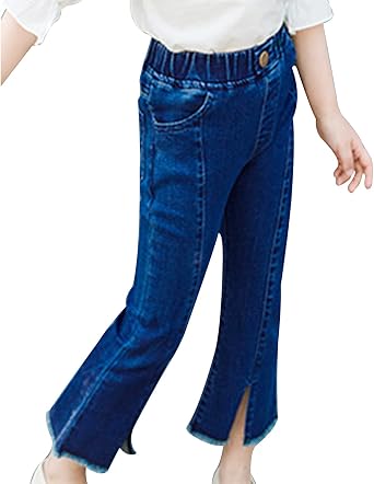 Freebily Kids Girls Casual Jeans Cotton Denim Pants Bell-Bottom Ruffle Flared Pants Fashion Sweatpants Trousers Outfit