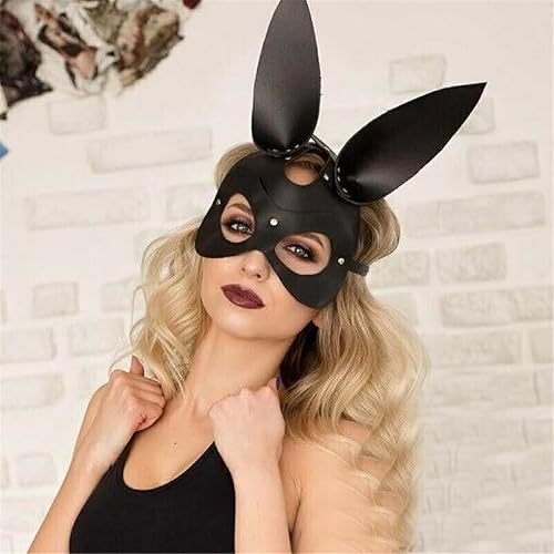 Miniatura 4 de Máscara de media máscara de conejo sexy de lujo para adultos, con orejas largas, para mujer, disfraz de fiesta de cosplay