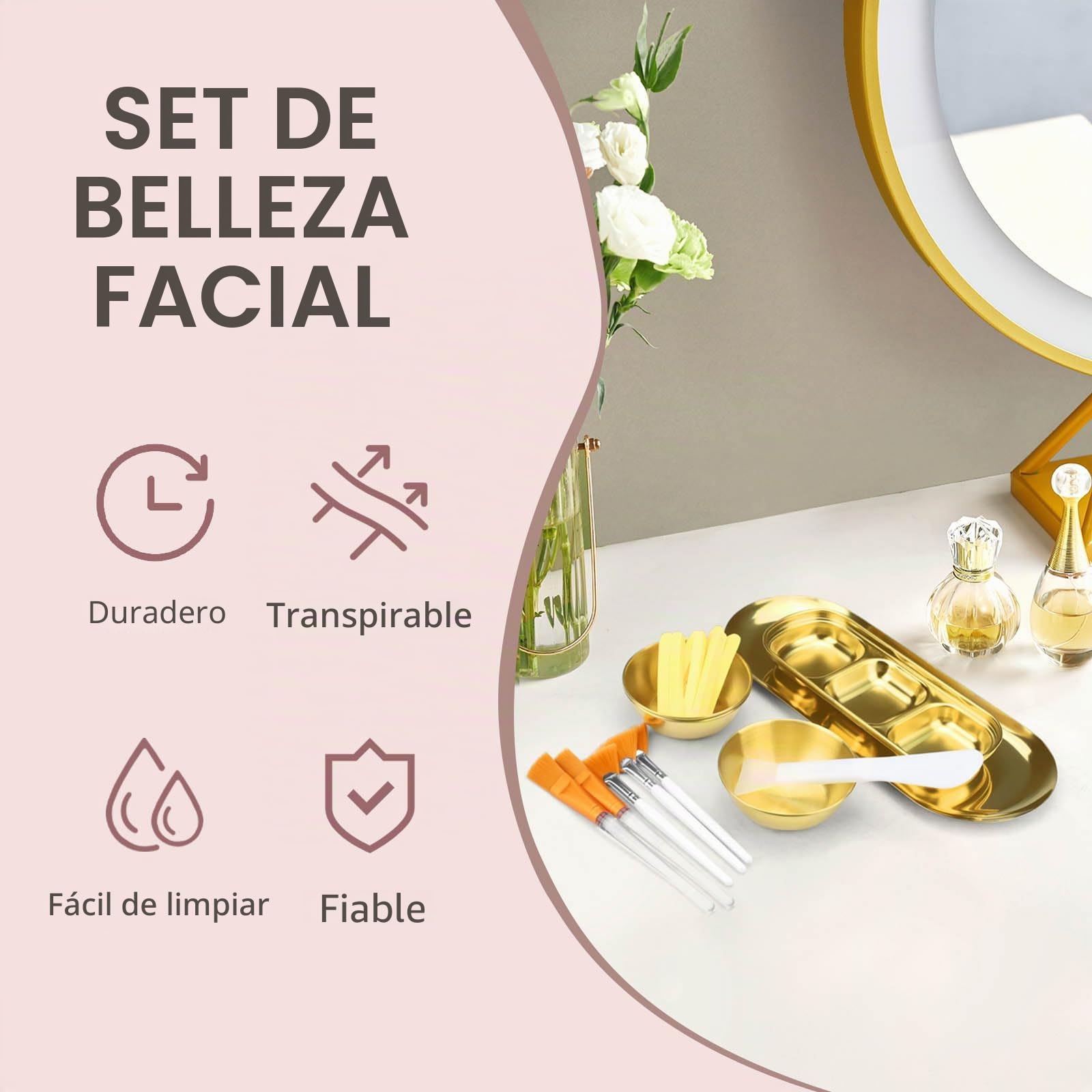 Juego de 24 cuencos y cepillos faciales para suministros de esteticista, cepillo plano y abanico para facial con cuencos para mezclar, bandeja de servir, espátula y esponja comprimida, herramienta