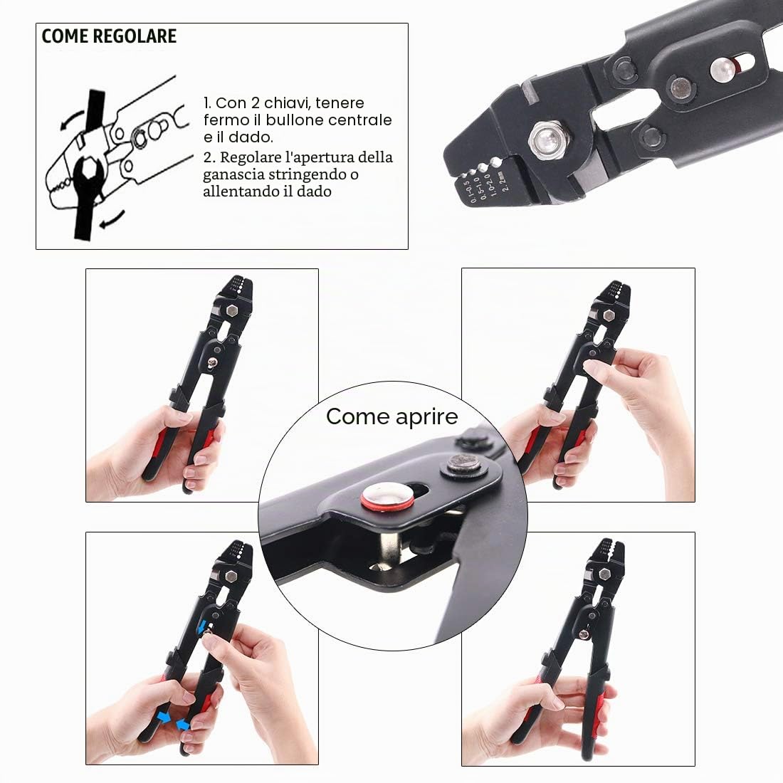 Glarks Fino a 2,2 mm Corda metallica Strumento di crimpatura Corda metallica Swager Crimper Pesca Strumento di crimpatura Con 180Pcs Alluminio Doppio Barrel Ghiera Crimpatura Loop Sleeve Kit