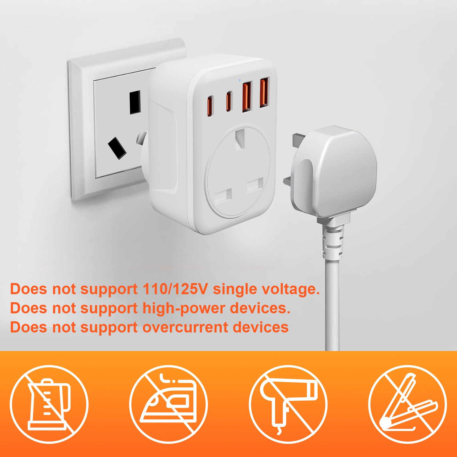Omivine UK to Australia AU Plug Adapter, 5 in 1 Type I Travel Power Adapter Converter mit 1 AC & 2 USB-C & 2 USB-A(17W) for Australia, China, New Zealand, Argentina, Fiji, etc (Type I-White) — view 7