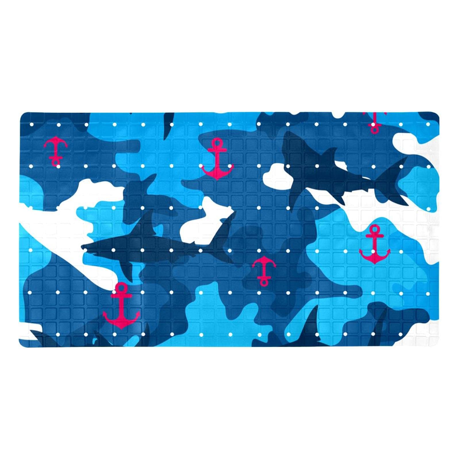 Tapis de bain requin bleu antidérapant avec ventouses pour douche et baignoire