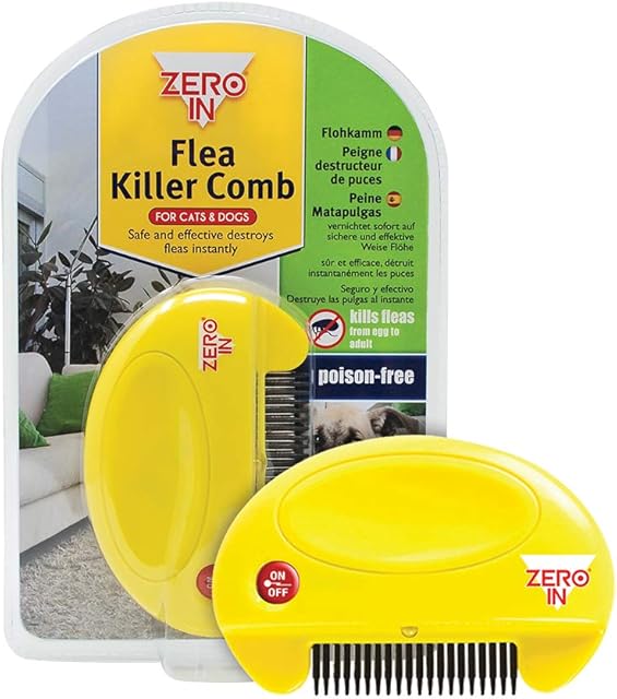 Zero In ZER023 Flea Killer Comb (Poison-Free, Electric Flea and Tick Comb for Use on Cats and Dogs)