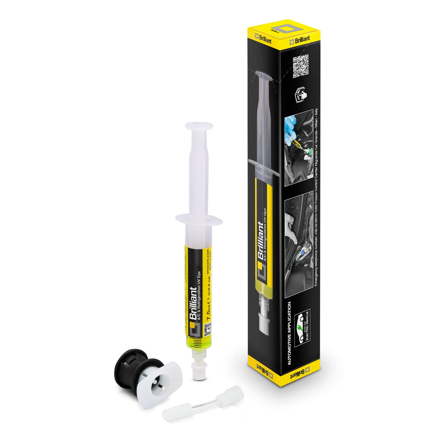ERRECOM Brilliant - 7 5 ML Traceur Fluorescent UV pour localiser Fuites de Gaz Réfrigérant dans Les Systèmes de Climatisation Voiture Contient Adaptateur pour gaz réfrigérant R134a