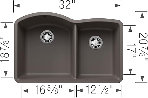 Vista 19 de BLANCO, Cinder 441469 DIAMOND SILGRANIT 60/40 - Fregadero de cocina de doble tazón para empotrar, 32 x 21 pulgadas