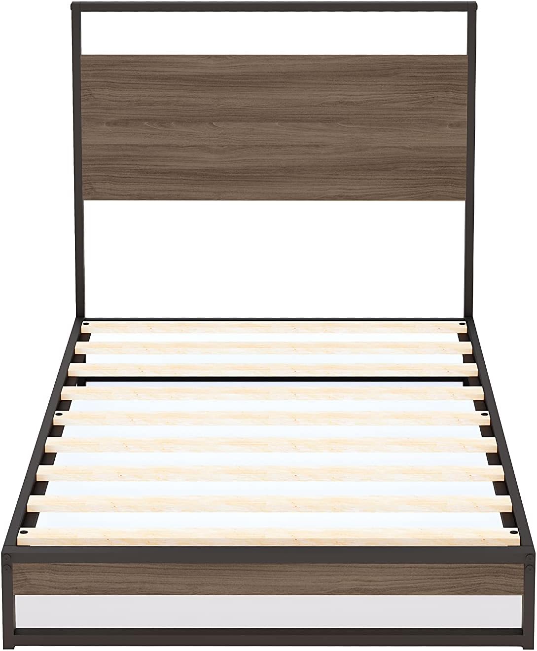 East West Furniture WITBB03 Wilson metal platform bed with 4 Metal Legs - Lavish Bed in Powder Coating Black Color and Wea Thered Wood Laminate