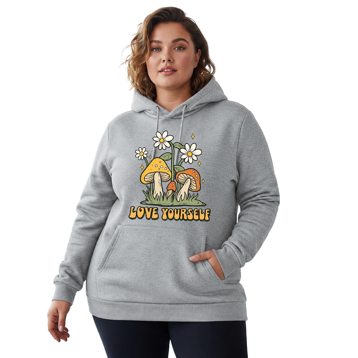 Women's Cotton Fleece Grey Melange Full Sleeve Graphic Printed Plus Size Hooded Sweatshirt | 2XL, 3XL, 4XL, 5XL Hoodies for Womens Winter Wear | 752-image-45